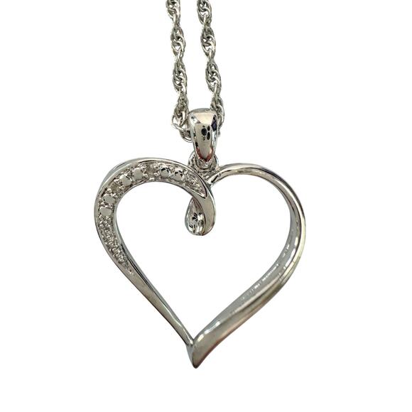 Heart Pendant with Diamond Accent - Rhodium Plated with 15" chain - Picture 1 of 12
